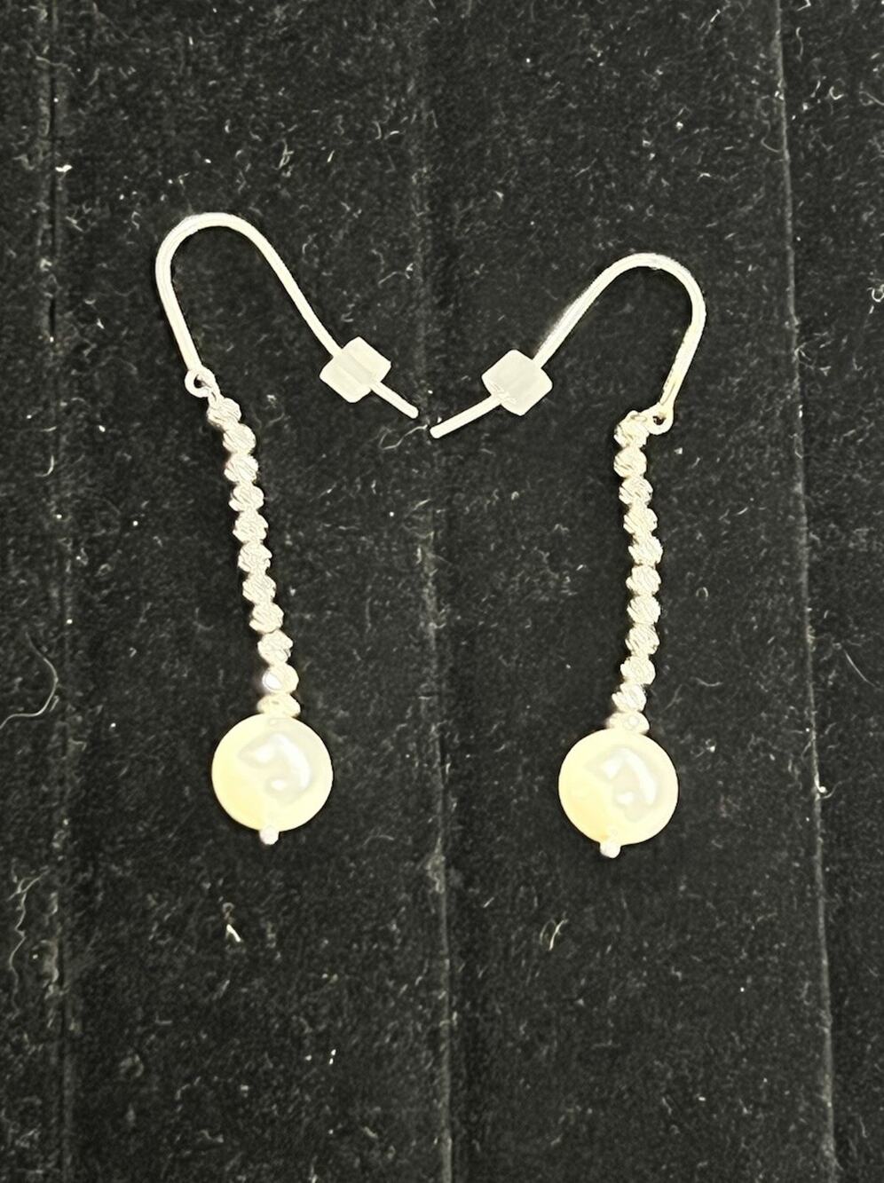 925 Sterling Silver Pearl Drop Dangle Earrings Twisted Bead Hook Earrings